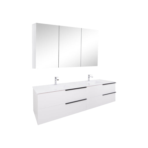 Aquamoon  Mallorca 72 Double Sink  White Wall Mounted Modern Bathroom Vanity Set  With Glass Sink