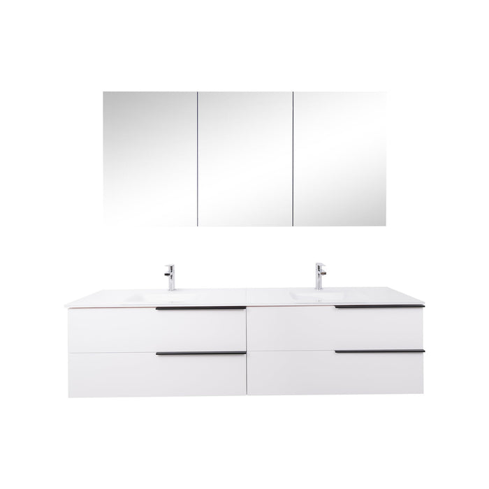 Aquamoon  Mallorca 72 Double Sink  White Wall Mounted Modern Bathroom Vanity Set  With Glass Sink