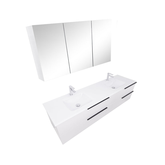 Aquamoon  Mallorca 72 Double Sink  White Wall Mounted Modern Bathroom Vanity Set  With Glass Sink