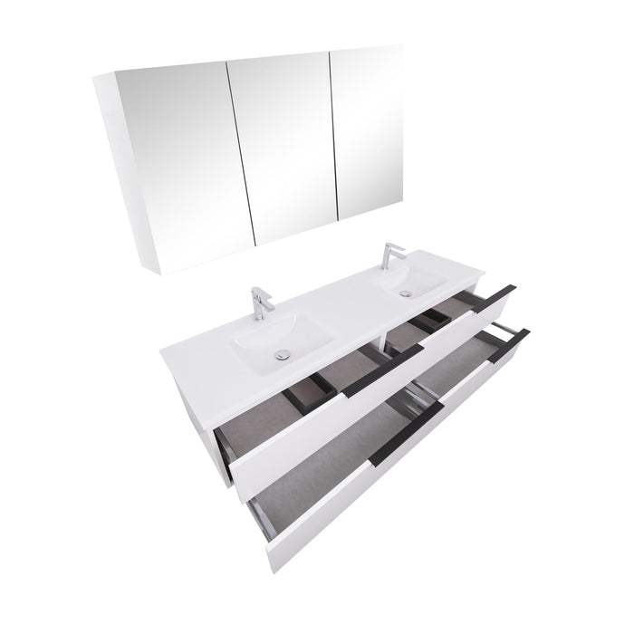 Aquamoon  Mallorca 72 Double Sink  White Wall Mounted Modern Bathroom Vanity Set  With Glass Sink