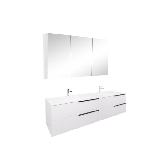 Aquamoon  Mallorca 72 Double Sink  White Wall Mounted Modern Bathroom Vanity Set  With Solid Surface Sink