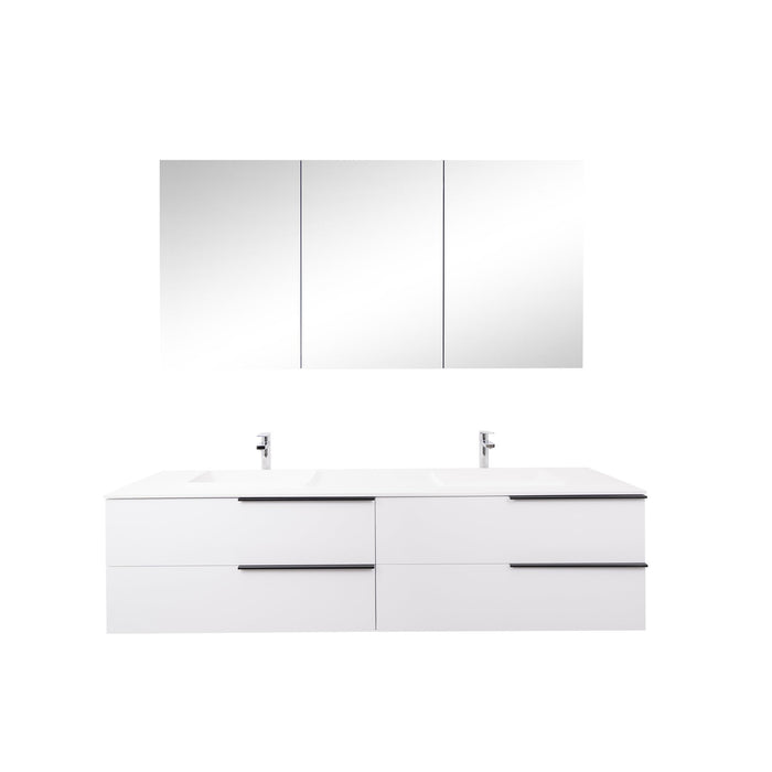 Aquamoon  Mallorca 72 Double Sink  White Wall Mounted Modern Bathroom Vanity Set  With Solid Surface Sink