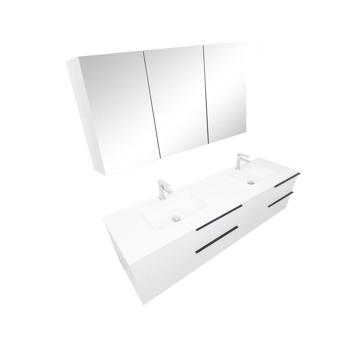 Aquamoon  Mallorca 72 Double Sink  White Wall Mounted Modern Bathroom Vanity Set  With Solid Surface Sink