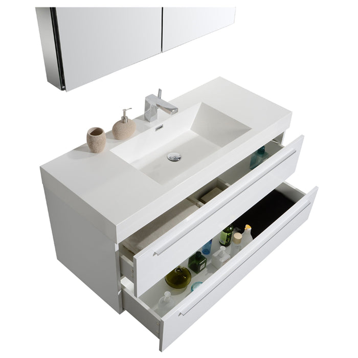 Aquamoon Maya 47 White Hg Wall Mounted Modern Bathroom Vanity Set