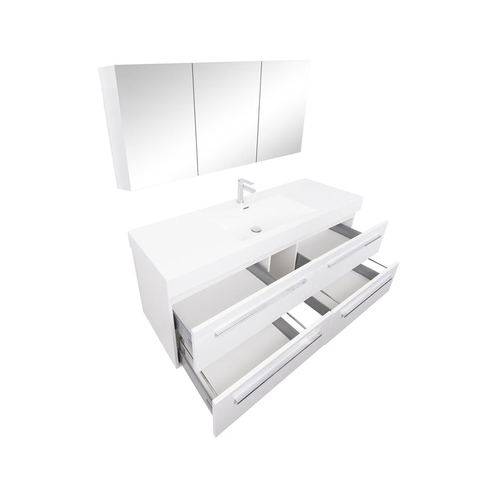 Aquamoon Maya 60 White Hg Wall Mounted Modern Bathroom Vanity Set