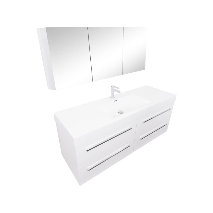 Aquamoon Maya 60 White Hg Wall Mounted Modern Bathroom Vanity Set