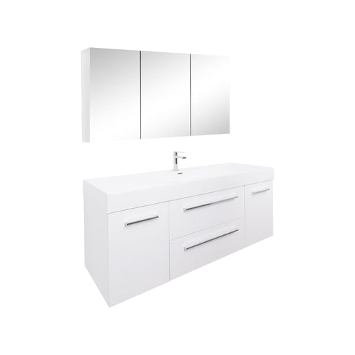 Aquamoon Maya Duo 60 White Hg Wall Mounted Modern Bathroom Vanity Set