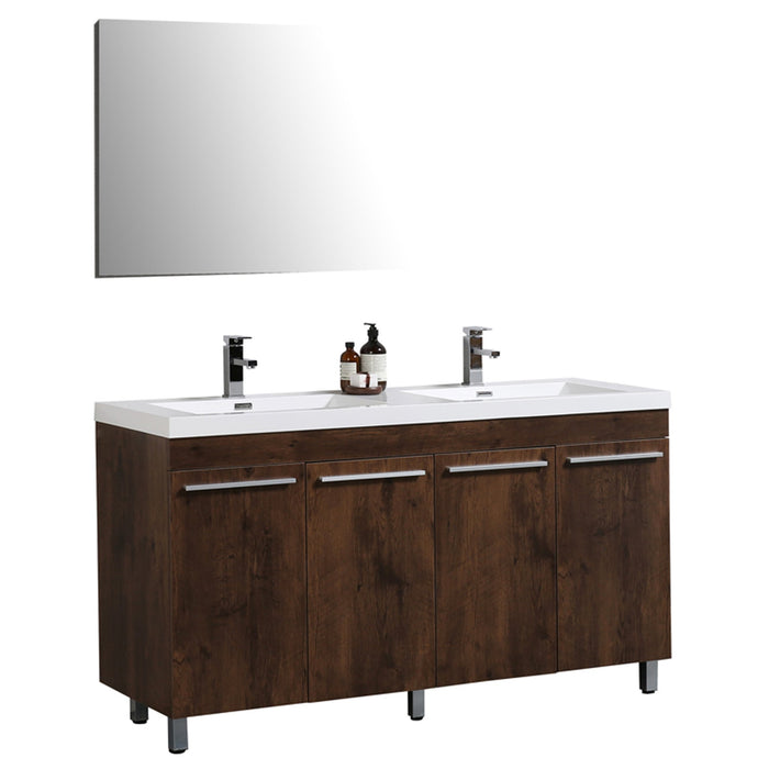Aquamoon Ocean 60 Double Sink Rosewood Free Standing Modern Bathroom Vanity Set