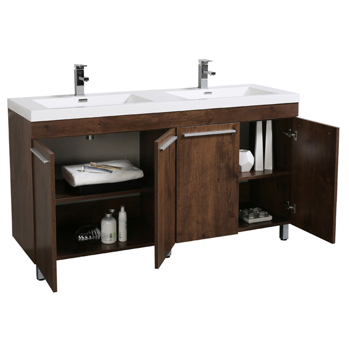 Aquamoon Ocean 60 Double Sink Rosewood Free Standing Modern Bathroom Vanity Set