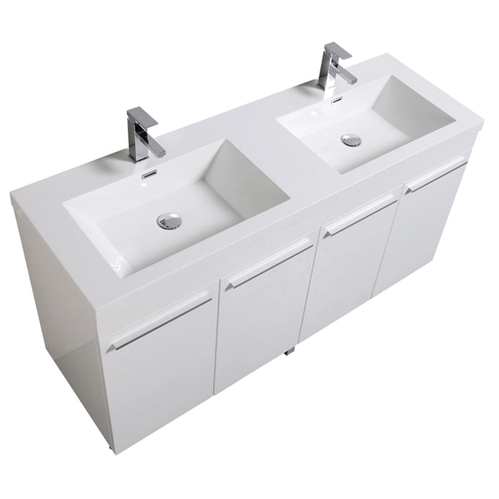 Aquamoon Ocean 60 Double Sink White Free Standing Modern Bathroom - CABINET ONLY