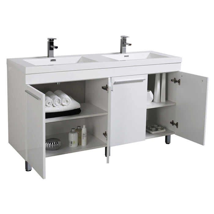 Aquamoon Ocean 60 Double Sink White Free Standing Modern Bathroom - CABINET ONLY