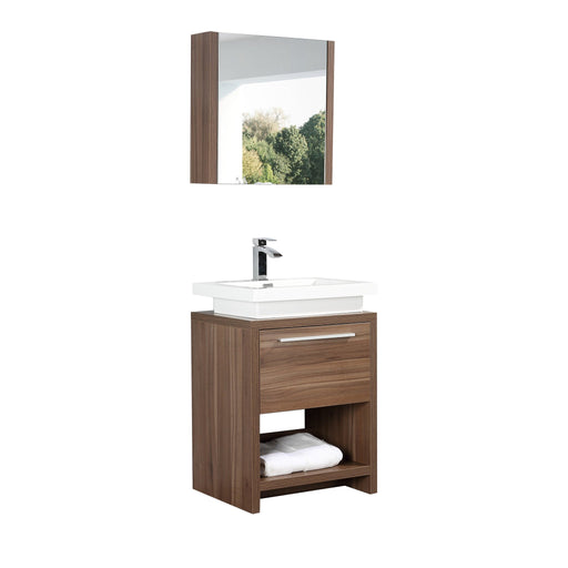 Aquamoon Sparta 24 Walnut Free Standing Modern Bathroom Vanity Set