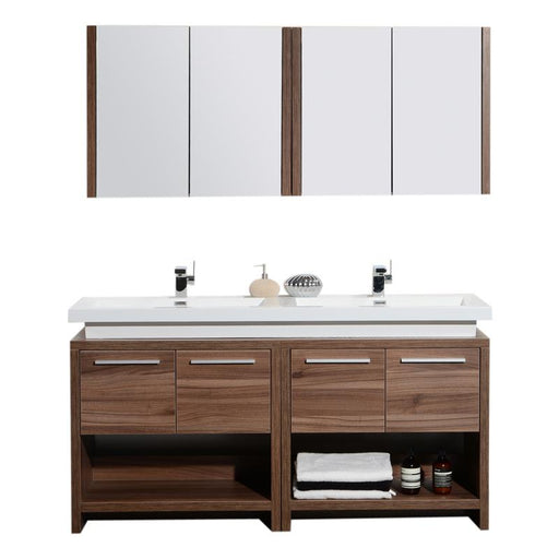 Aquamoon Sparta 63 Double Sink Walnut Free Standing Modern Bathroom Vanity Set