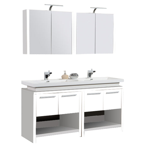 Aquamoon Sparta 63 Double Sink White Free Standing Modern Bathroom Vanity Set