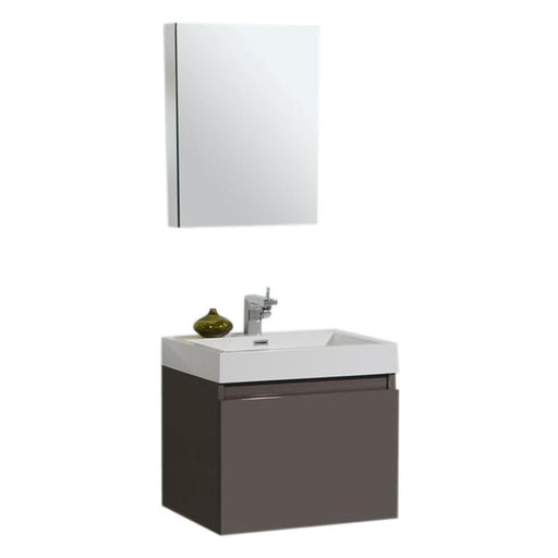 Aquamoon Venice 24 Infinity Sink Grey Brown Wall Mounted Modern Bathroom Vanity Set