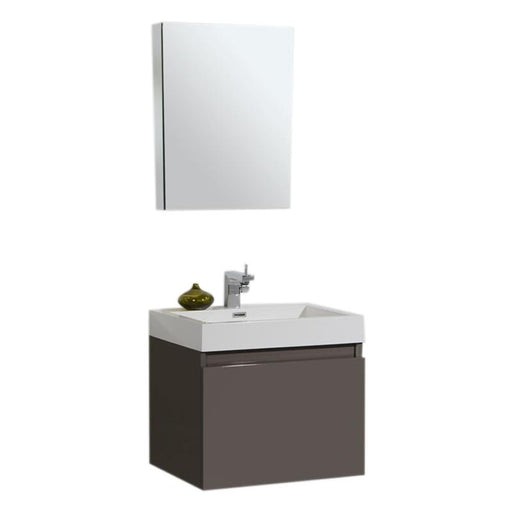 Aquamoon Venice 24 Sink Grey Brown Wall Mounted Modern Bathroom Vanity Set