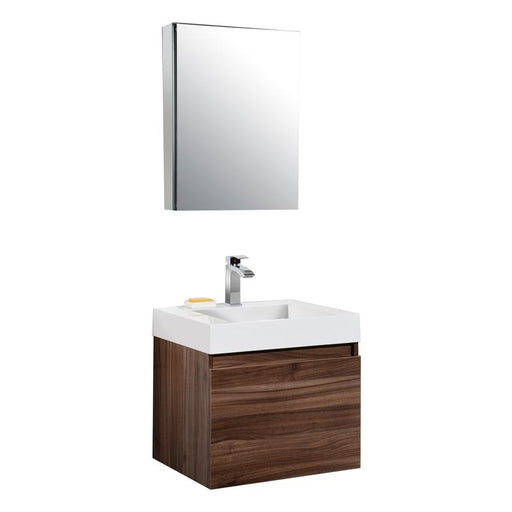 Aquamoon Venice 24 Infinity Sink Walnut  Wall Mounted Modern Bathroom Vanity Set