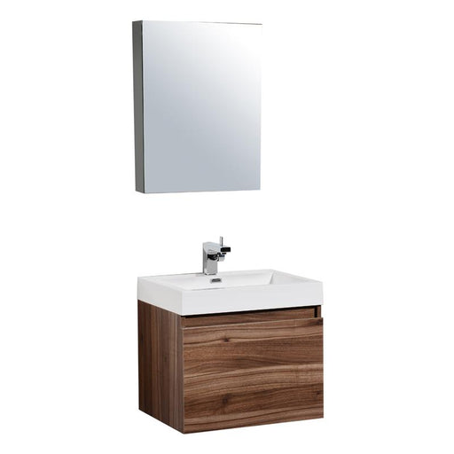 Aquamoon Venice 24 Sink Walnut  Wall Mounted Modern Bathroom Vanity Set