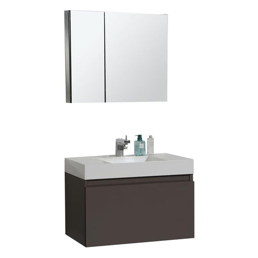 Aquamoon Venice 31 Infinity Sink Grey Brown Wall Mounted Modern Bathroom Vanity Set