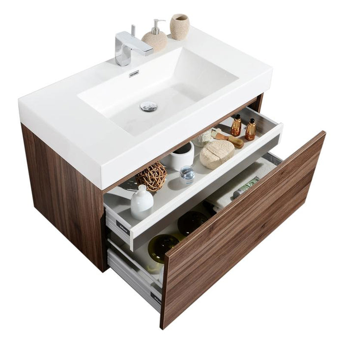 Aquamoon Venice 31 Sink Walnut  Wall Mounted Modern Bathroom Vanity Set