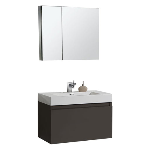 Aquamoon Venice 36 Sink Grey Brown Wall Mounted Modern Bathroom Vanity Set