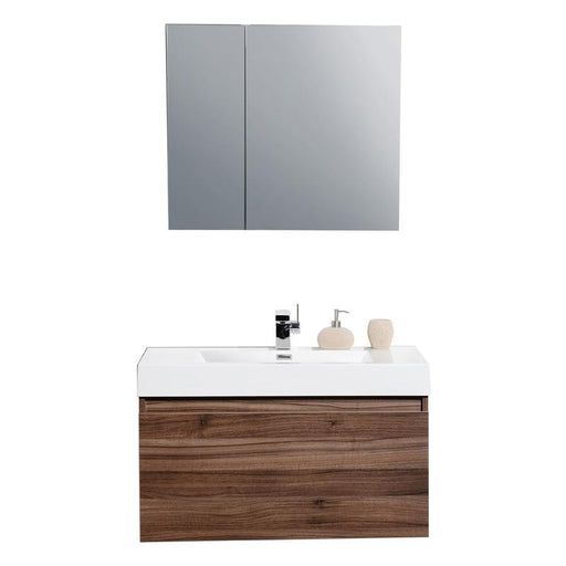 Aquamoon Venice 36 Walnut Wall Mounted Modern Bathroom Vanity Set