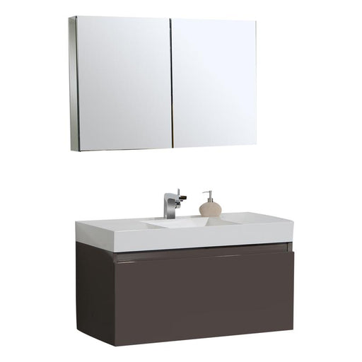 Aquamoon Venice 39 Infinity Sink Grey Brown Wall Mounted Modern Bathroom Vanity Set