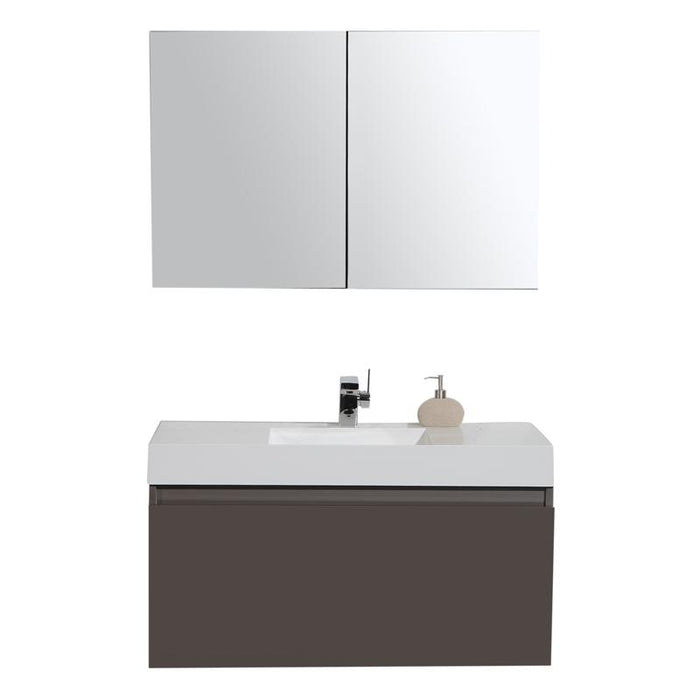 Aquamoon Venice 39 Infinity Sink Grey Brown Wall Mounted Modern Bathroom Vanity Set