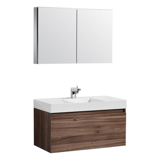 Aquamoon Venice 39 Infinity Sink Walnut  Wall Mounted Modern Bathroom Vanity Set