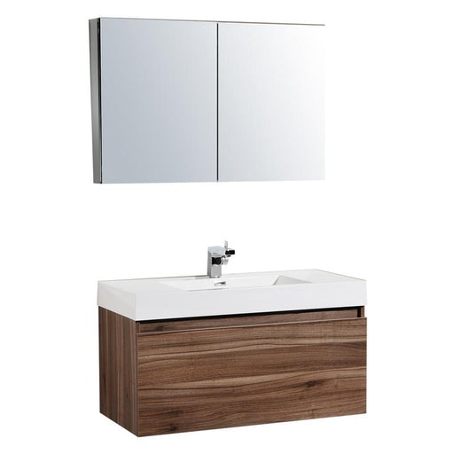 Aquamoon Venice 39 Sink Walnut  Wall Mounted Modern Bathroom Vanity Set
