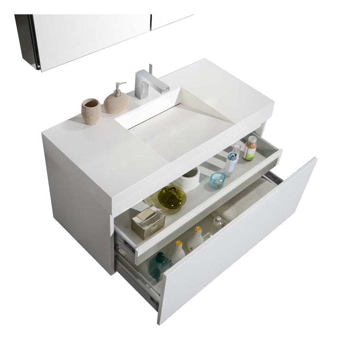 Aquamoon Venice 39 Infinity Sink White  Wall Mounted Modern Bathroom Vanity Set