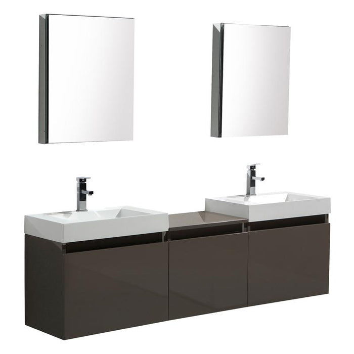 Aquamoon Venice 69 Double Infinity Sink Grey Brown Wall Mounted Modern Bathroom Vanity Set