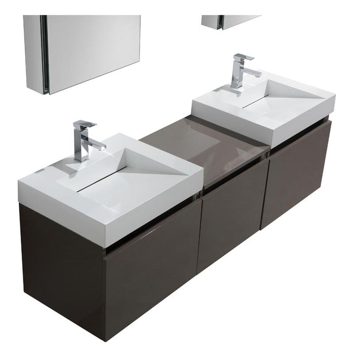 Aquamoon Venice 69 Double Infinity Sink Grey Brown Wall Mounted Modern Bathroom Vanity Set