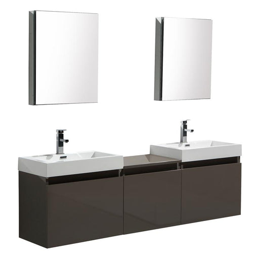 Aquamoon Venice 69 Double Sink Grey Brown Wall Mounted Modern Bathroom Vanity Set
