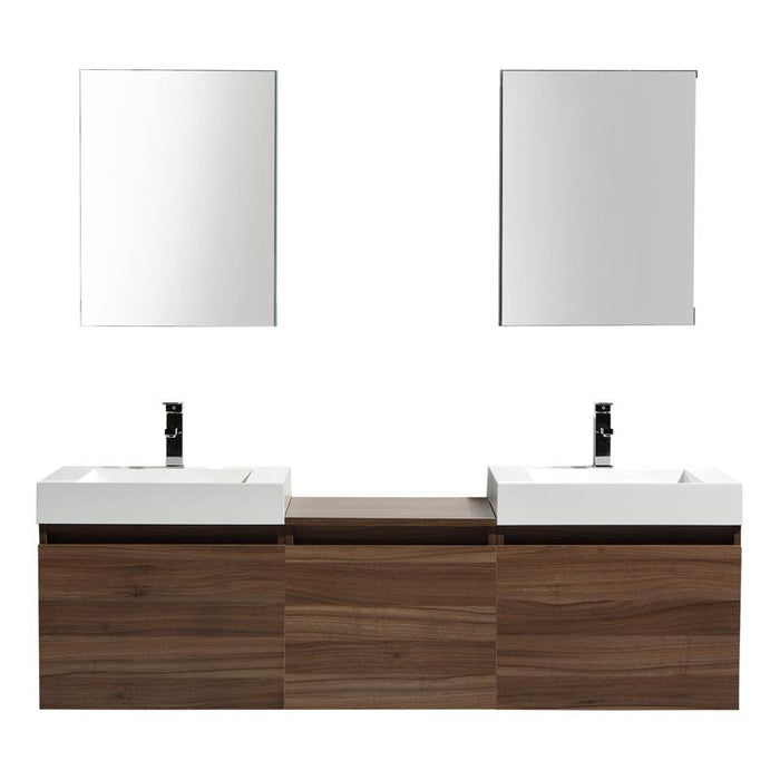 Aquamoon Venice 69 Double Infinity Sink Walnut  Wall Mounted Modern Bathroom Vanity Set