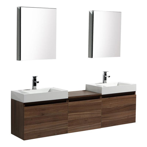 Aquamoon Venice 69 Double Sink Walnut  Wall Mounted Modern Bathroom Vanity Set