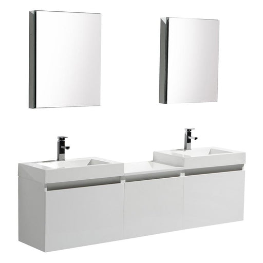 Aquamoon Venice 69 Double Infinity Sink White  Wall Mounted Modern Bathroom Vanity Set