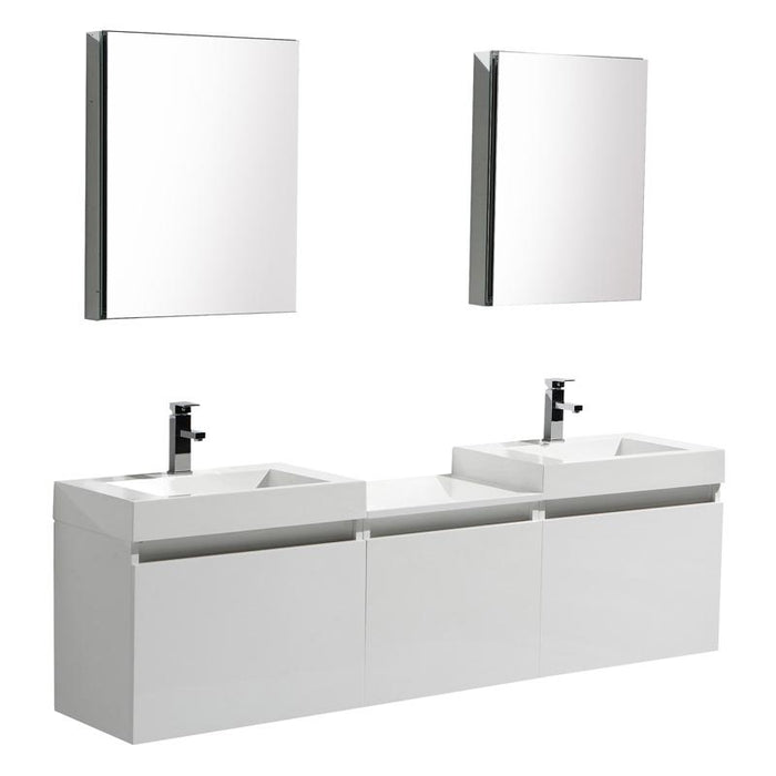 Aquamoon Venice 69 Double Infinity Sink White  Wall Mounted Modern Bathroom Vanity Set