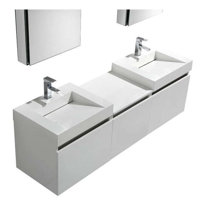 Aquamoon Venice 69 Double Infinity Sink White  Wall Mounted Modern Bathroom Vanity Set