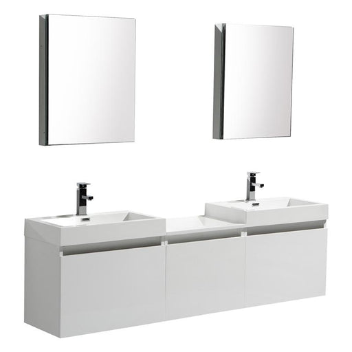 Aquamoon Venice 69 Double Sink White  Wall Mounted Modern Bathroom Vanity Set