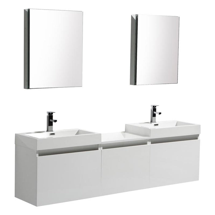 Aquamoon Venice 69 Double Sink White  Wall Mounted Modern Bathroom Vanity Set