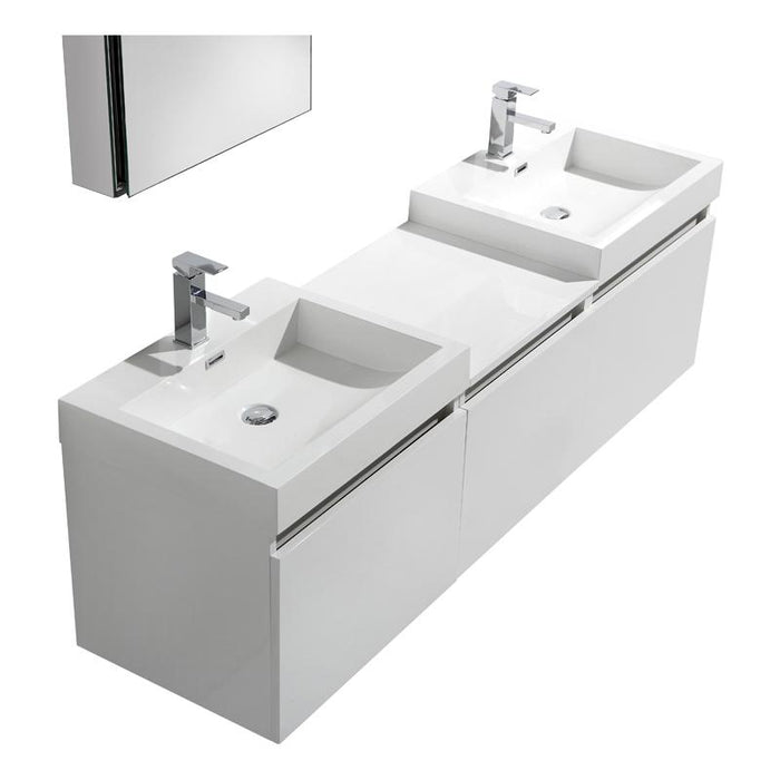 Aquamoon Venice 69 Double Sink White  Wall Mounted Modern Bathroom Vanity Set