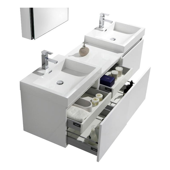 Aquamoon Venice 69 Double Sink White  Wall Mounted Modern Bathroom Vanity Set