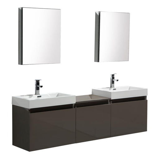 Aquamoon Venice 93 Double Sink Maple Grey  Wall Mounted Modern Bathroom Vanity Set