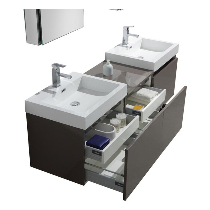 Aquamoon Venice 93 Double Sink Maple Grey  Wall Mounted Modern Bathroom Vanity Set