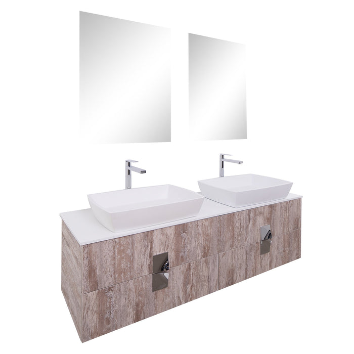 Aquamoon Sunrise 31 Infinity Sink Ashwood Wall Mounted Modern Bathroom Vanity Set w/Double Sinks