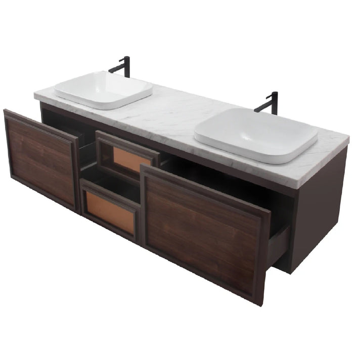 Aquamoon Verona 60 Brown Wall Mounted Modern Bathroom Vanity Set w/ Double Sinks
