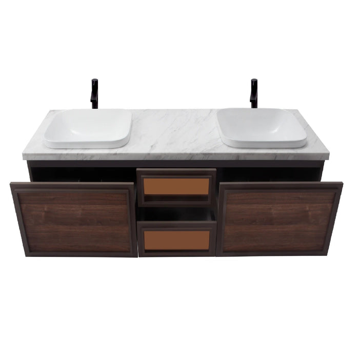 Aquamoon Verona 60 Brown Wall Mounted Modern Bathroom Vanity Set w/ Double Sinks