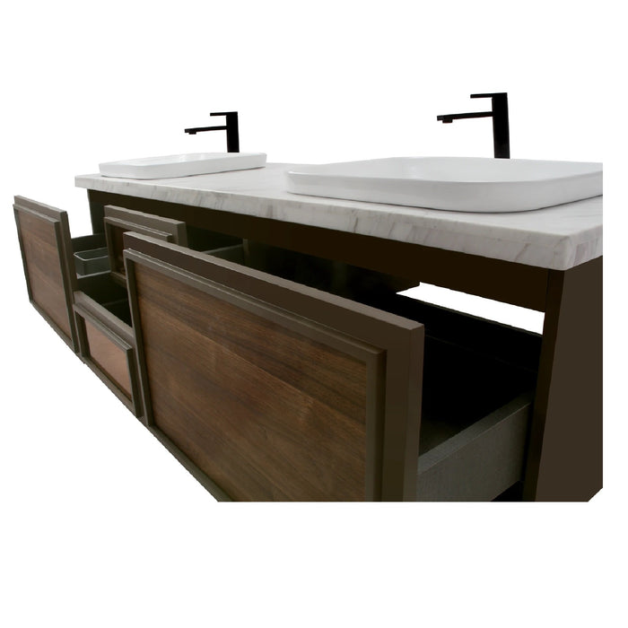 Aquamoon Verona 60 Brown Wall Mounted Modern Bathroom Vanity Set w/ Double Sinks