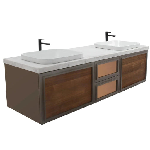Aquamoon Verona 60 Brown Wall Mounted Modern Bathroom Vanity Set w/ Double Sinks